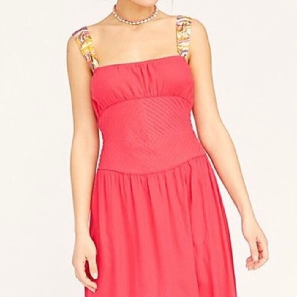 Free People Hot Hibiscus Santorini Maxi Dress Strapped Linen Blend Size 10 - Picture 8 of 16